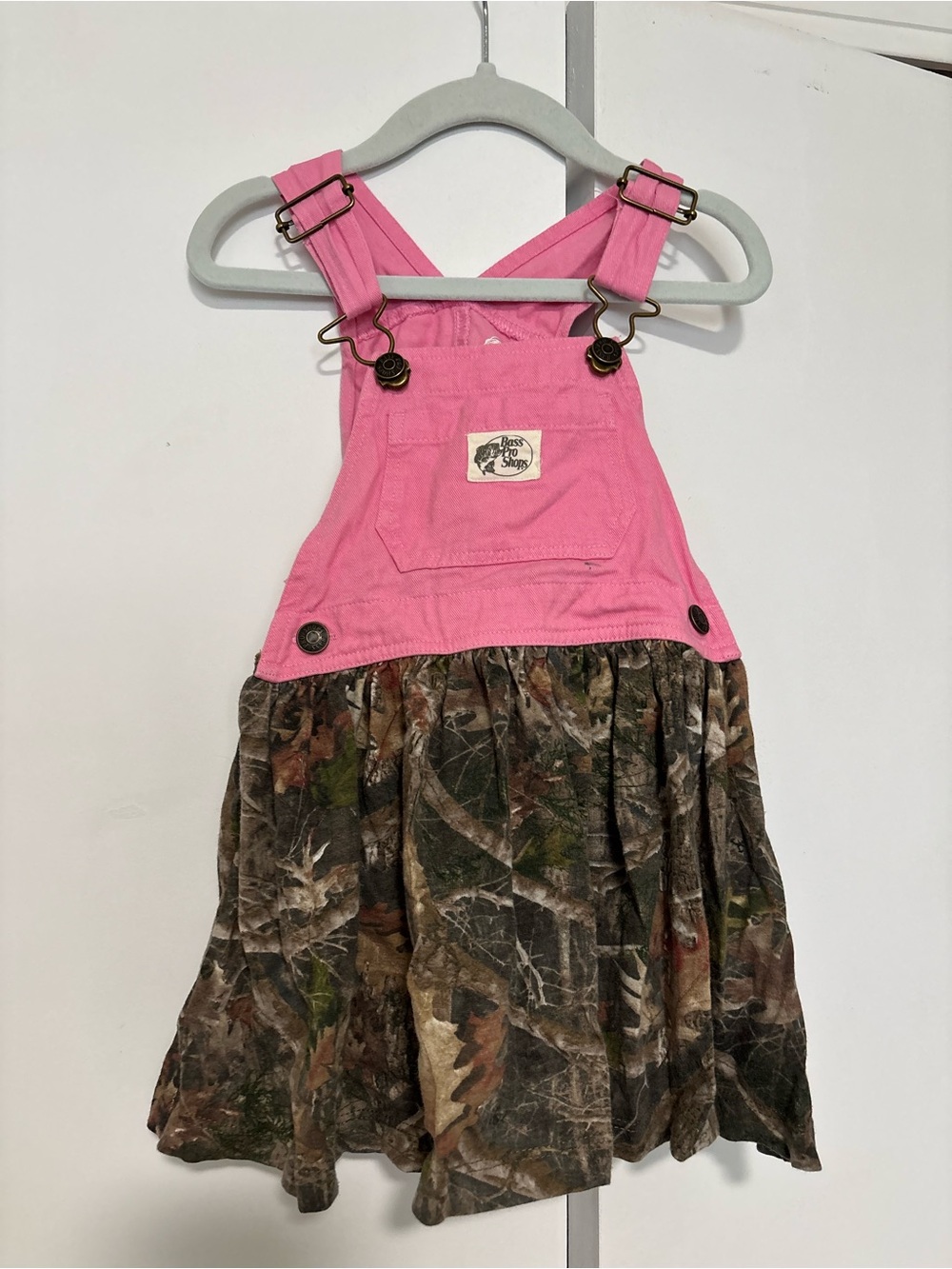 Bass Pro Shops Pink Top with Camo Skirt Overall Dress 2T